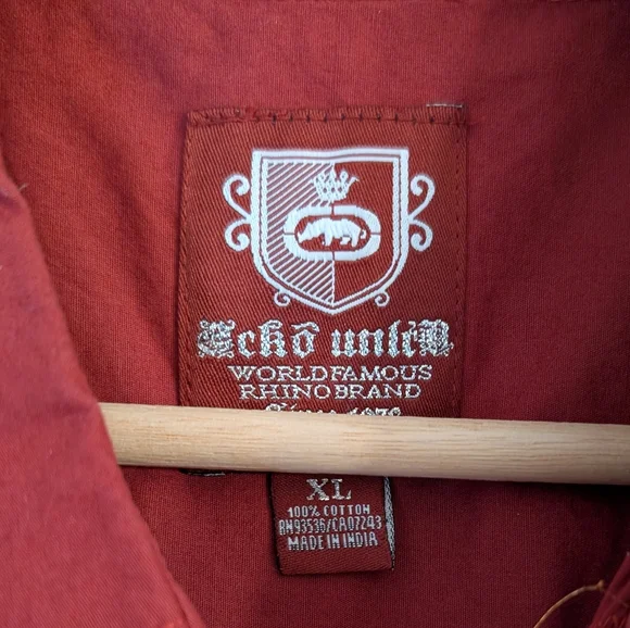 Y2K ECKO Men's Button Down Shirt Long Sleeves Red Gold White Size XL - Picture 4 of 6